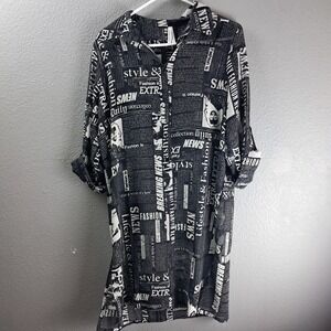 Live 4 Truth Womens M Newspaper Print Sheer Long Sleeve Button Down Shirt